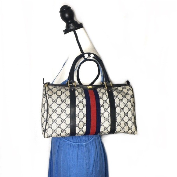 Authentic GUCCI Boston satchel bag navy grey monogram coated canvas - Picture 2 of 16